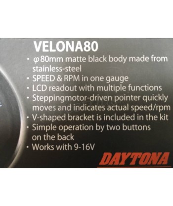 Compteur vitesse Daytona Velona 260 Km/h noir 48mm