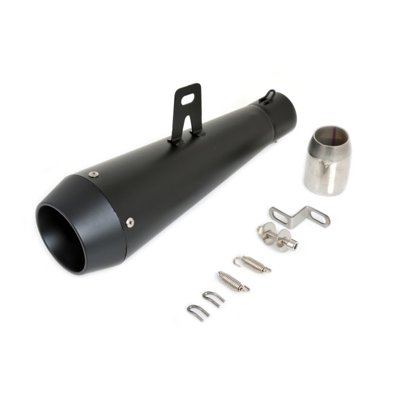 BLACK MUFFLER EXHAUST STAINLESS GP STYLE M4 CAFE RACER MOTORCYCLE